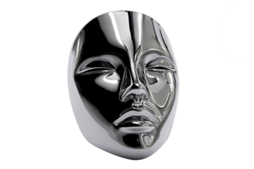Futuristic glossy chrome metal face mask isolated 