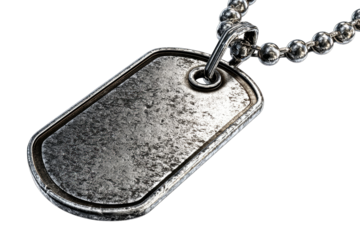 Worn metal dog tag pendant on chain