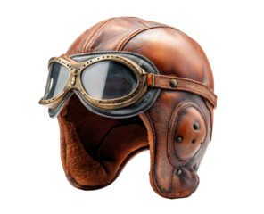 Vintage leather aviator helmet with goggles