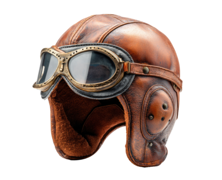 Vintage leather aviator helmet with goggles