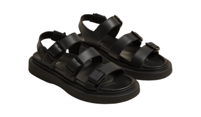 Black chunky platform sandals with buckles