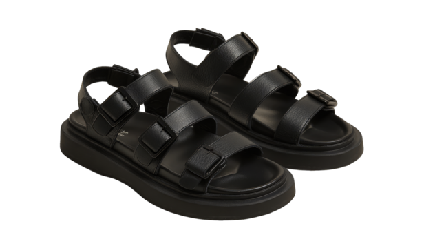 Black chunky platform sandals with buckles