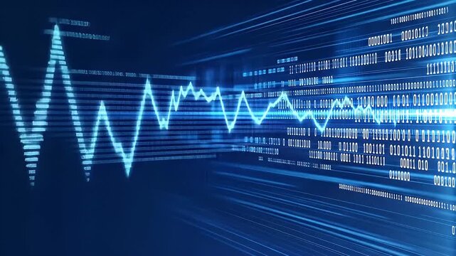 Abstract Blue Data Stream Background Featuring Binary Code Technology Futuristic Design and Network Connection with Artificial Intelligence and Cyber Security