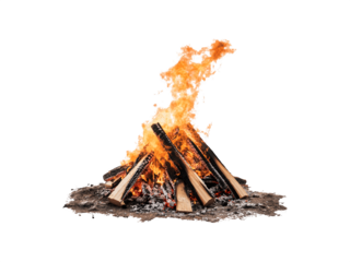 A blazing bonfire with bright flames and glowing embers