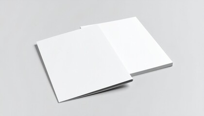 Clean empty white booklet mockups, open and closed, for advertising, branding, or editorial design presentation.