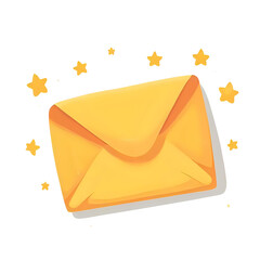 a beautiful yellow watercolor letter envelope with stars isolated on a transparent background