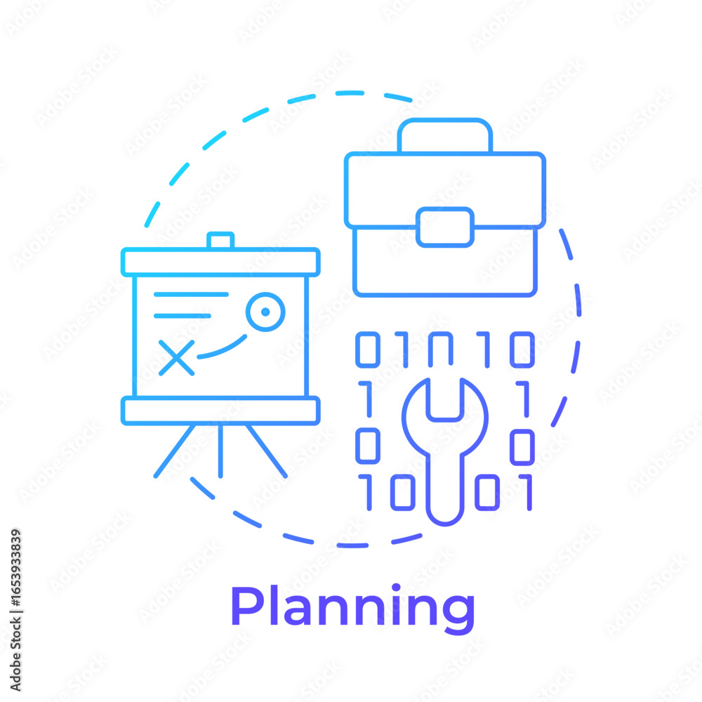 Poster planning blue gradient concept icon. business strategy, corporate. programming, coding. round shape 