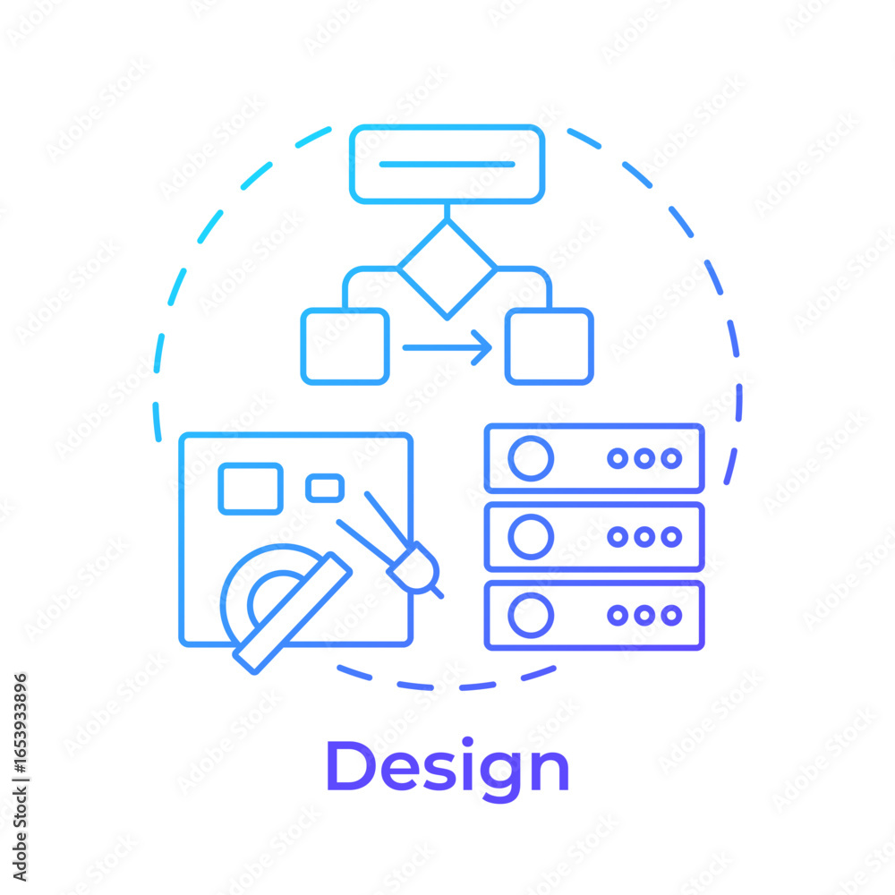 Poster design blue gradient concept icon. data management, organization. database, servers. round shape lin
