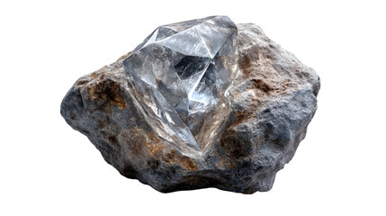 Raw diamond in natural rock matrix, photoreal, isolated on transparent background