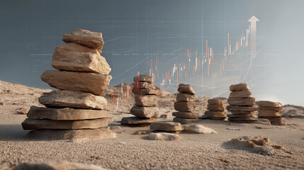 Fototapeta premium Balance stack rising stone form conceptual bar chart background.