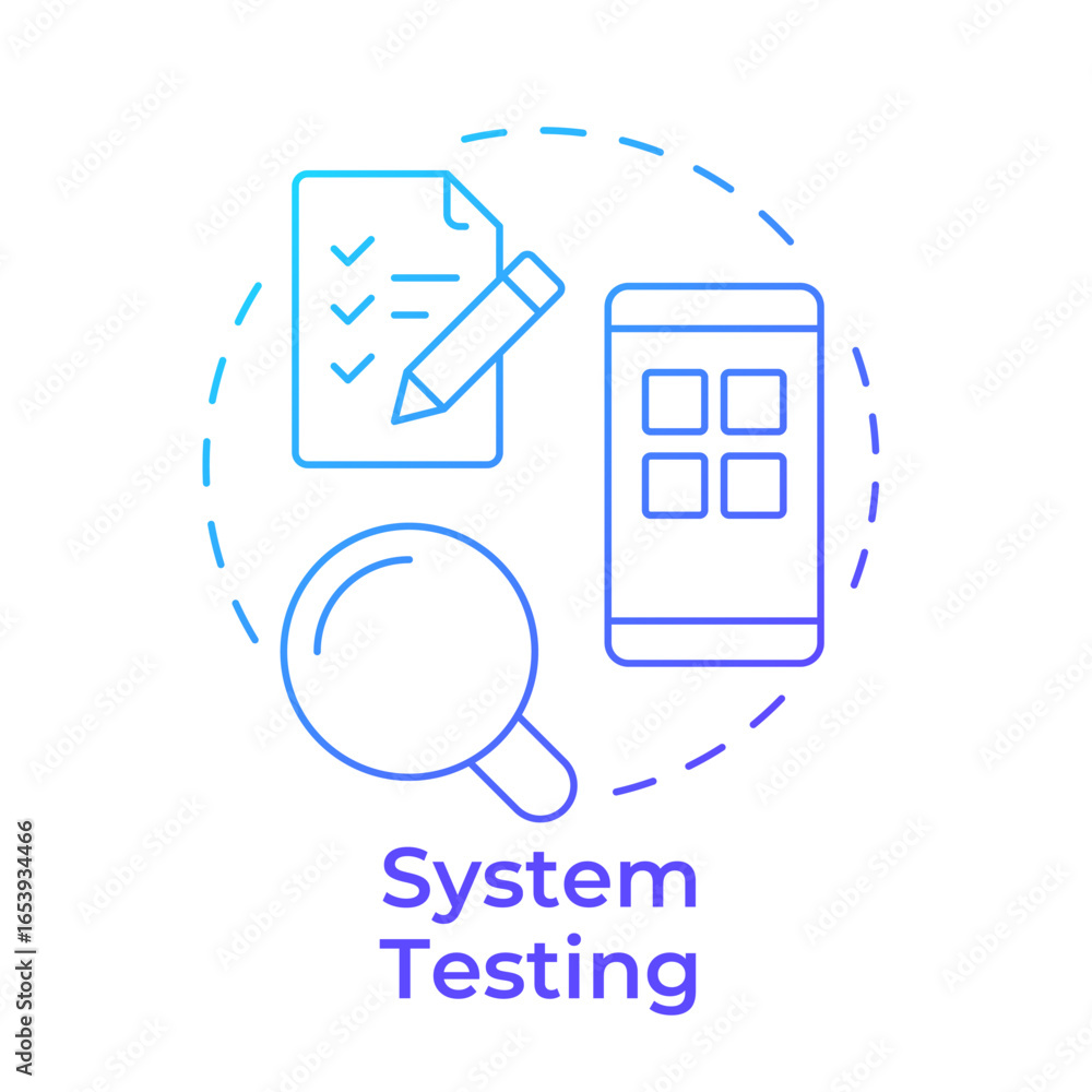 Poster system testing blue gradient concept icon. software engineering, quality assurance. task list. round