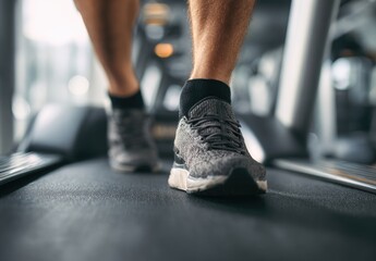 Fototapeta premium Close-up of running shoes on a treadmill
