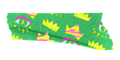 Green abstract png washi tape collage element, funky journal decoration
