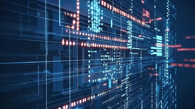 Abstract Digital Network with Blue and Red Glowing Lines Technological Futuristic Connection and Cyber Background with Geometric Pattern and System