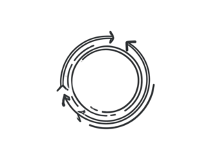  Circular Motion Acceleration Icon with Rotating Arrows, Dynamic Outline Design, Vector on Transparent