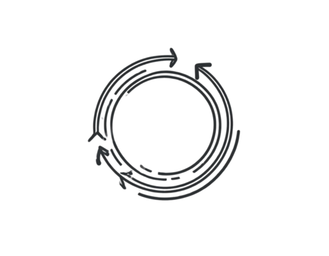  Circular Motion Acceleration Icon with Rotating Arrows, Dynamic Outline Design, Vector on Transparent