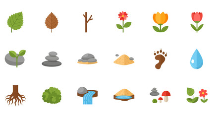 Nature Elements Collection Leaves, Flowers, Stones, Sand, Water, and Mushrooms