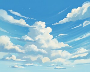Vast blue sky filled with fluffy white cumulus clouds
