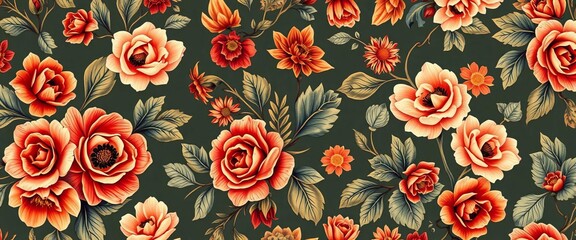 Elegant vintage floral seamless pattern in Victorian, Rococo, Baroque, and Renaissance styles AI-generated luxury wallpaper background, retro, renaissance