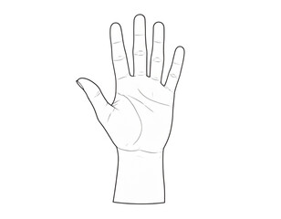 Obraz premium Minimalist Raised Hand with Open Palm Outline, Front View, Thin Line Style, Isolated on Transparent Background