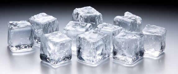 Obraz premium Clear ice cubes clustered on a light gray surface