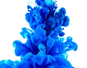 Abstract Blue Ink in Water, Elegant Swirls and Gradient Flow, High Detail, White Background