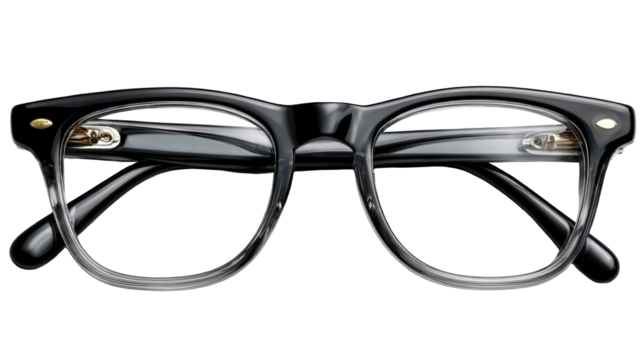 Stylish Black and Clear Acetate Eyeglasses with Gold Accents.