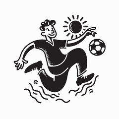 Cartoon Man Playing Soccer Joyfully on Beach Vector Illustration Design on white background