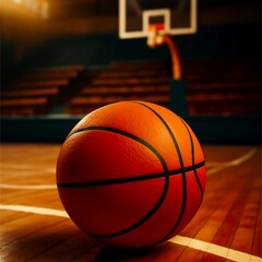 Vintage Basketball on Hardwood Court
