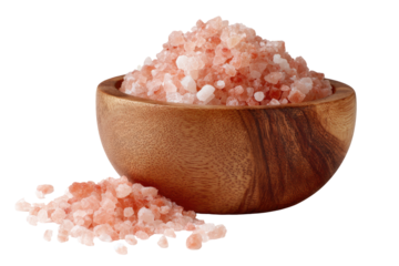 Pink Himalayan salt in a wooden bowl
