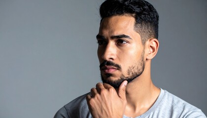 Fototapeta premium Portrait of Man with Beard and Hand on Chin