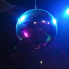 Disco ball hanging in dark club