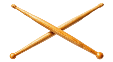 Two light-brown wooden drum sticks crossed over each other