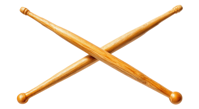 Two light-brown wooden drum sticks crossed over each other