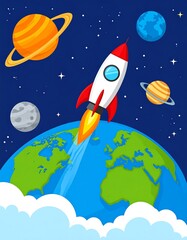 Obraz premium Rocket launching from Earth into space