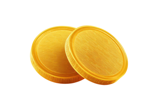 Two golden coins, slightly overlapping,  digital illustration,  gold tone, textured surface