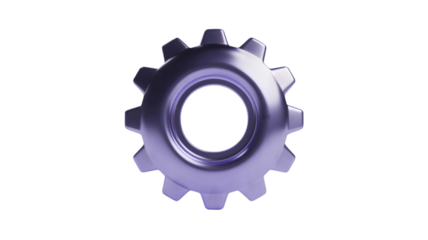 Purple gear isolated on transparent background, a symbol of industry, engineering and technology