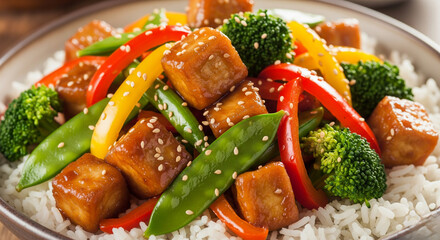 Stir Fried Tofu With Bell Peppers Broccoli And Snap Peas