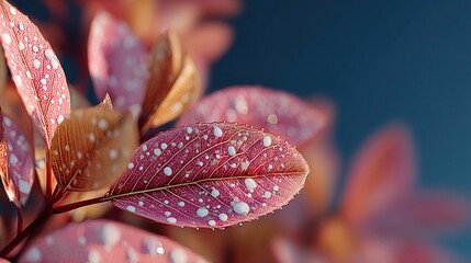 Pastel pink foliage with white dots against a blue sky