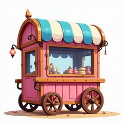 Colorful Candy and Pastry Cart &ndash; Cartoon Dessert Kiosk