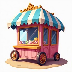 Colorful Candy and Pastry Cart &ndash; Cartoon Dessert Kiosk