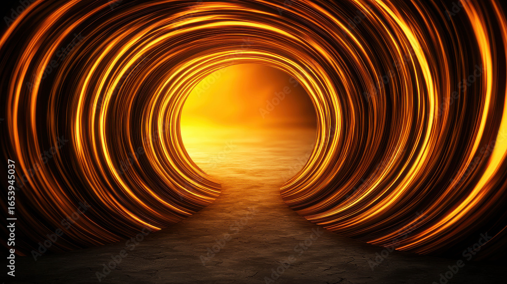 Aufkleber glowing abstract tunnel with light rays creating a warm orange atmosphere in a dreamlike landscape o
