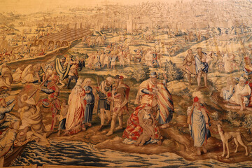 Gobelin carpet in the Hall of Tapestries-Salon de los Tapices, Royal Palace Alcazar, Seville, Andalusia, Spain © bummi100