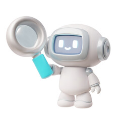 Chatbot robot with magnifying glass realistic 3D vector icon, Artificial intelligence online education, support service