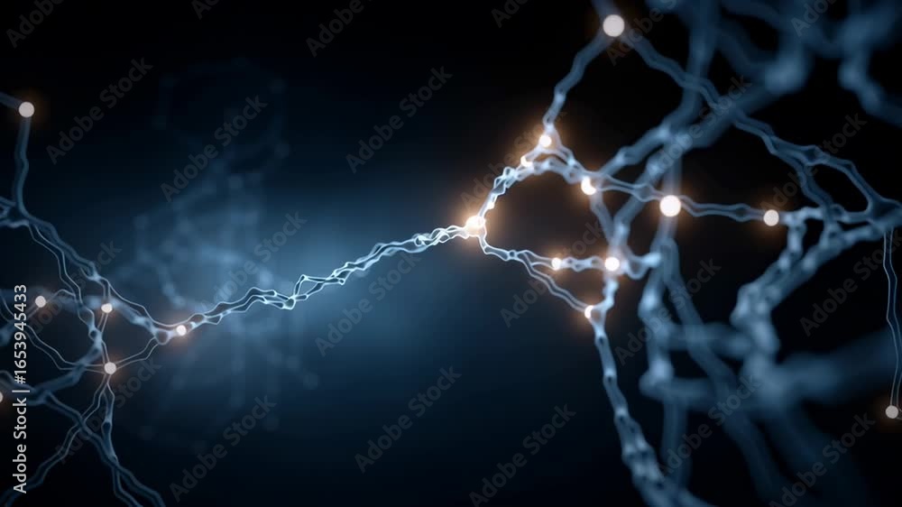 Poster digital illustration of artificial intelligence concepts depicting connections and neural networks i