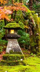 Autumn Japanese garden lantern