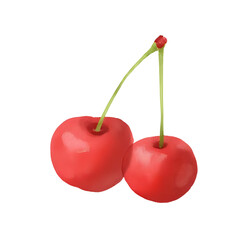 two beautiful watercolor cherries isolated on a transparent background