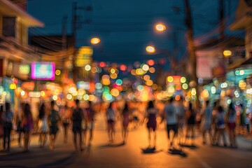 Night Market Blurred Pedestrian Scene