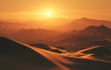 Fototapeta premium Golden sunset over desert mountains