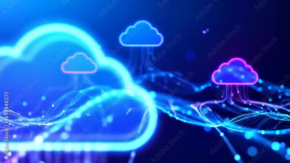 Poster stunning cloud computing animation illustrating data transfer and digital connectivity